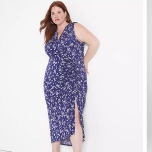 Lane Bryant Surplice Maxi Dress Blue Floral Sz 14/16